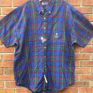 VTG Ralph Lauren Chaps Tartan Short Sleeve Crest Pocket Button Down Shirt XL
